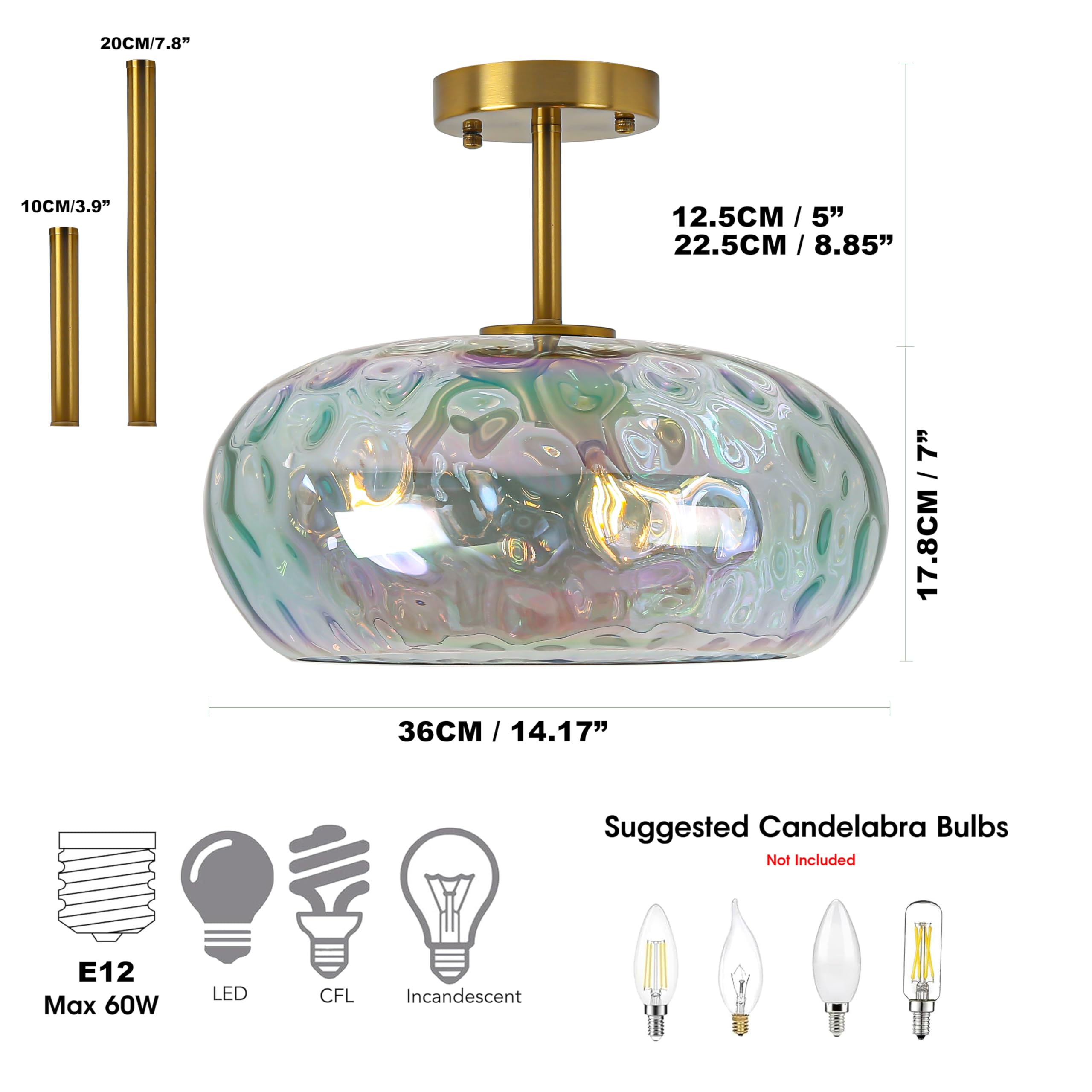 Semi Flush Mount Ceiling Light, 14